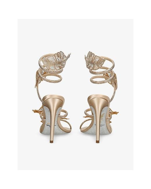 Rene Caovilla Metallic Jewel Leaf 105 Satin Heeled Sandals