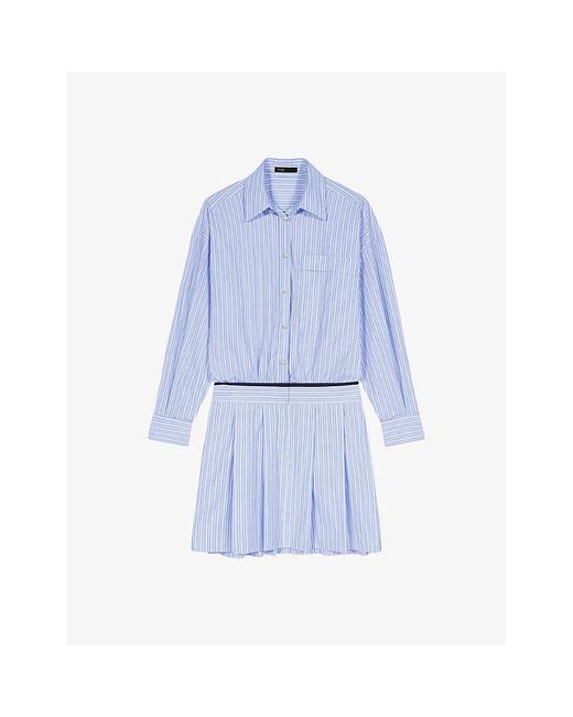 Maje Blue Striped Patch-pocket Cotton Shirt Dress