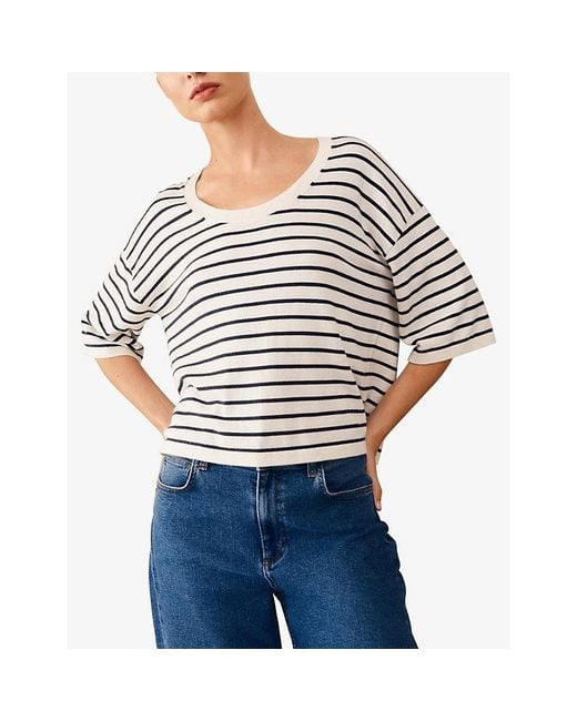 The White Company White Boxy Stripe Cotton-Blend Jumper