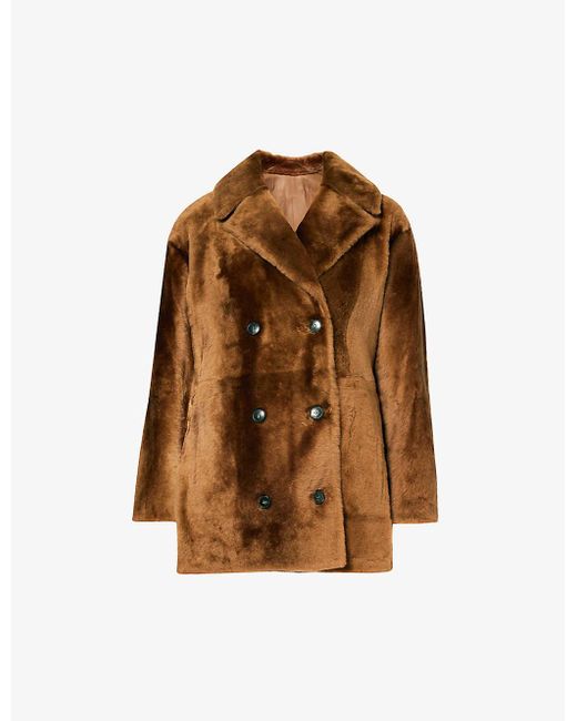 Yves Salomon Brown Double-breasted Regular-fit Shearling Coat