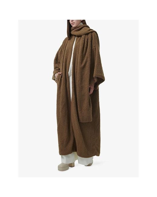 eem Brown Scarf Relaxed-Fit Faux-Fur Coat