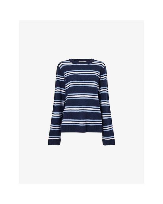 Reformation Blue Striped Round-Neck Cashmere Jumper