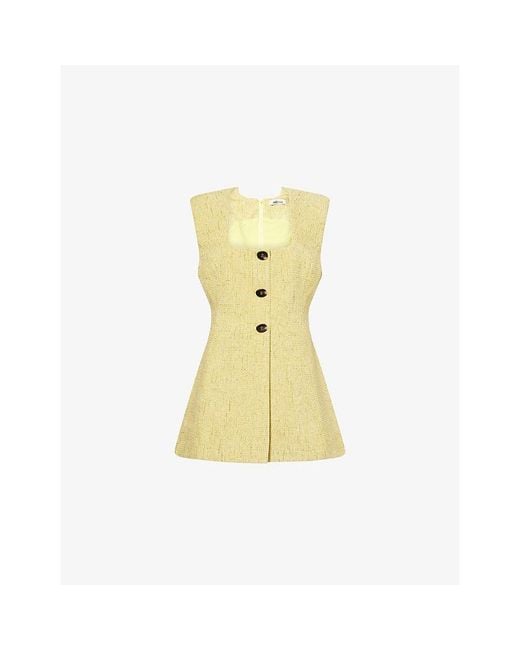 Odd Muse Yellow Short-Sleeve Button-Front Bouclé Mini Dress