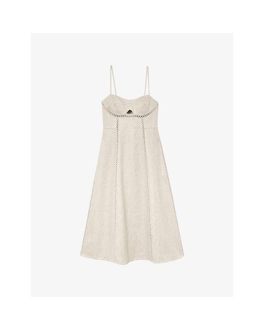Reiss White Sage Cut-Out Linen-Blend Midi Dress