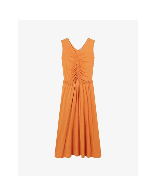 L.K.Bennett Orange Claud Ruched Cotton-jersey Midi Dress