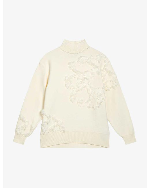 Ted Baker White Chalayy Fringed-jacquard High-neck Knitted Jumper X