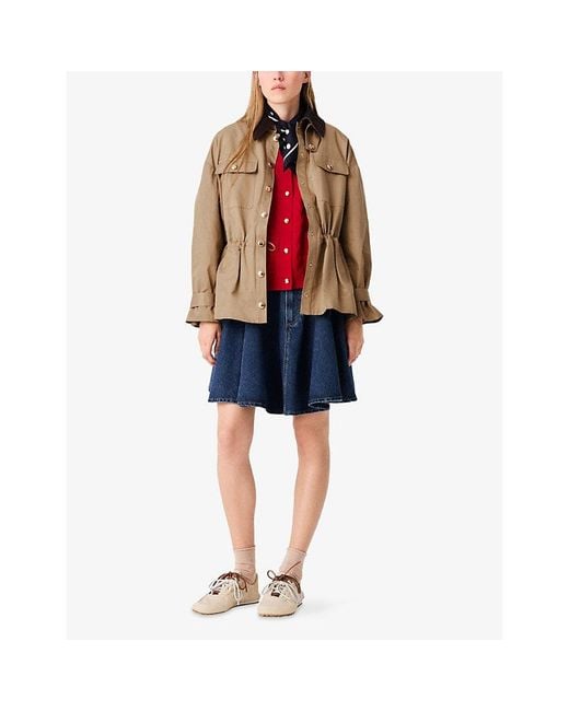 Maje Brown Corduroy-Collar Chest-Pocket Cotton-Blend Jacket
