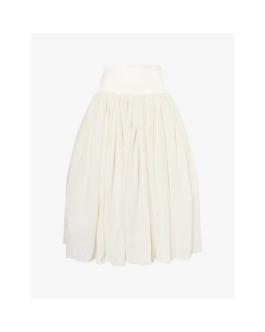 Abadia White Fitted-Waist Waterfall Woven Maxi Skirt