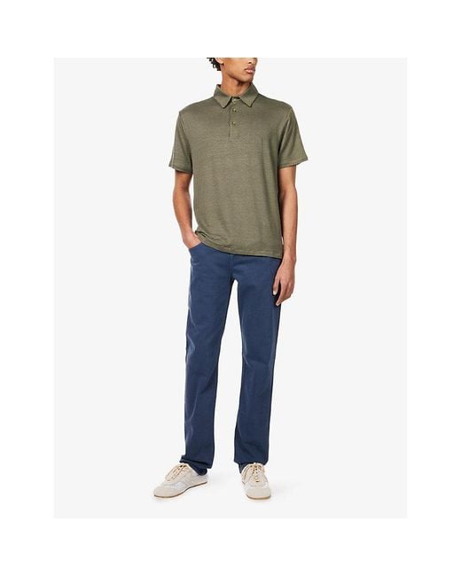 7 For All Mankind Green Relaxed-Fit Linen-Blend Polo Top for men