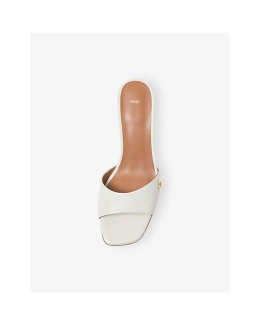 Maje White Charm-Embellished Heeled Leather Mules