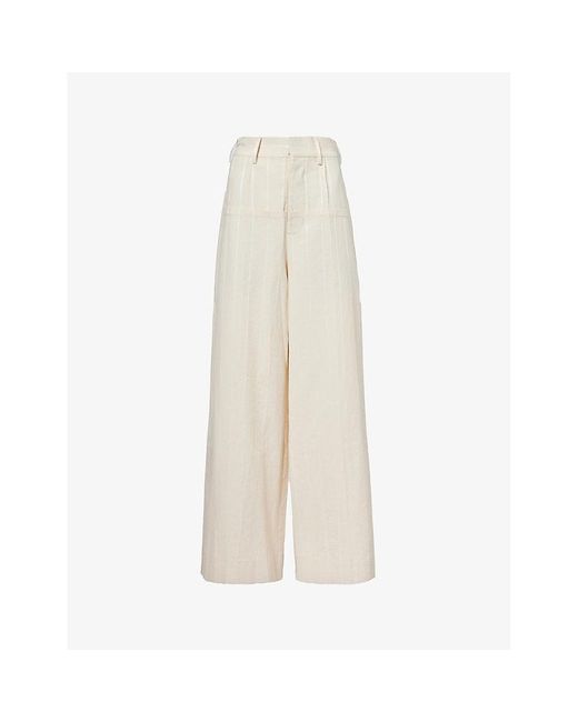 Uma Wang Natural Puri Stripe-pattern Wide-leg Cotton-blend Trousers