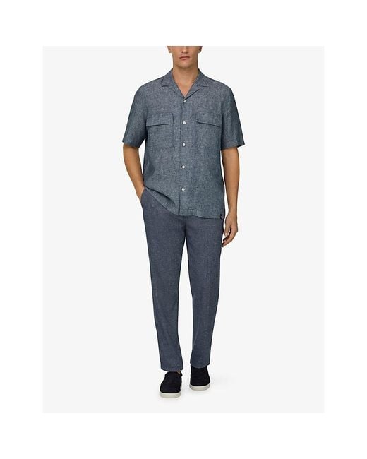Boggi Blue Straight Slim-Fit Stretch Cotton And Linen-Blend Trousers for men