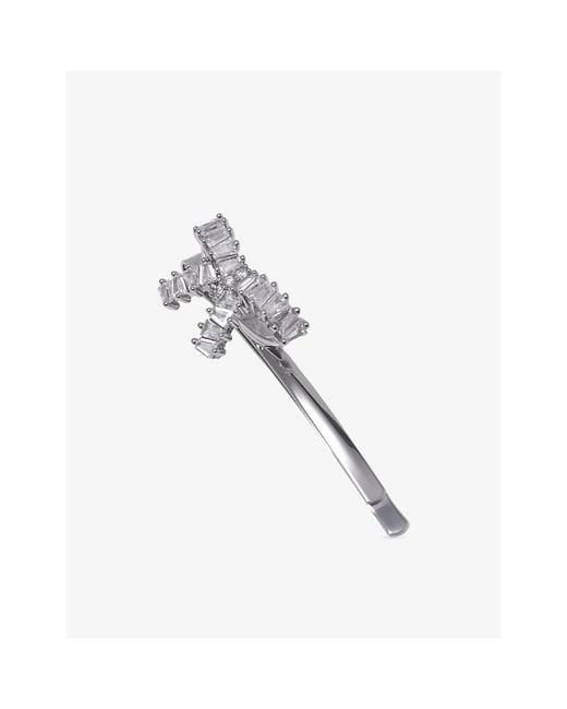 Maje White Bow Rhinestone-Embellished Brass Hair Clip