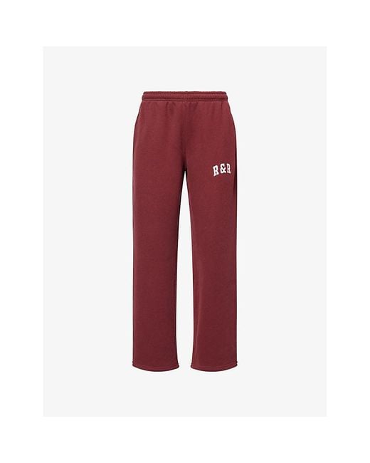 Ru & Rocka Red Varsity Logo-Print Jersey Jogging Bottoms