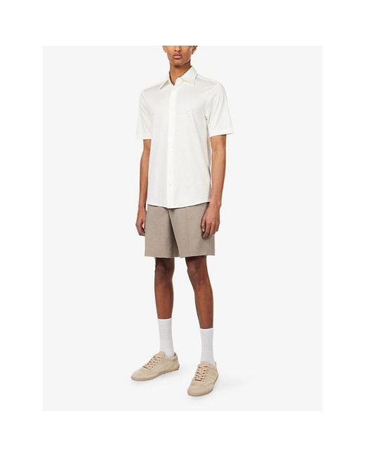 Emporio Armani White Short-Sleeve Slim-Fit Cotton-Blend Shirt for men