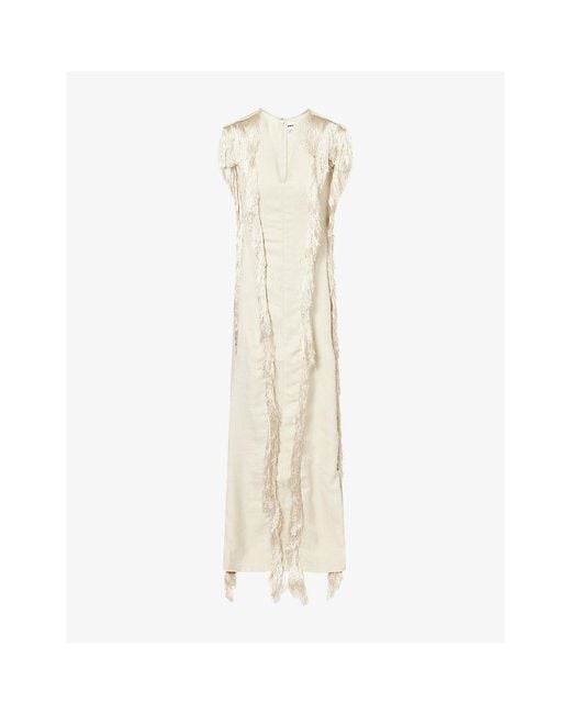 Rebirth Natural Sleeveless Fringed Woven Maxi Dress