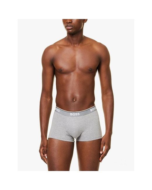 Boss Black Branded Waistband Stretch-Cotton Boxer Trunks for men