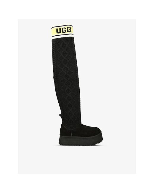 Ugg Black Logo Cable-knit Sweater Over-the-knee Boots