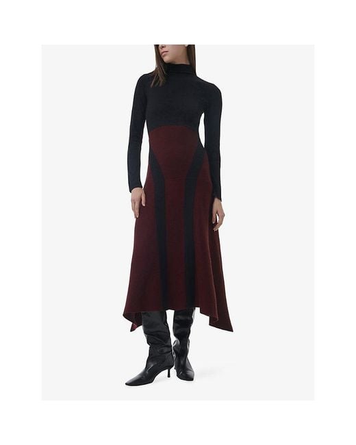eem Blue Patterned High-Neck Knitted Maxi Dress