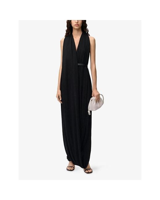 Loewe Black Draped Open-Back Jersey Maxi Dress