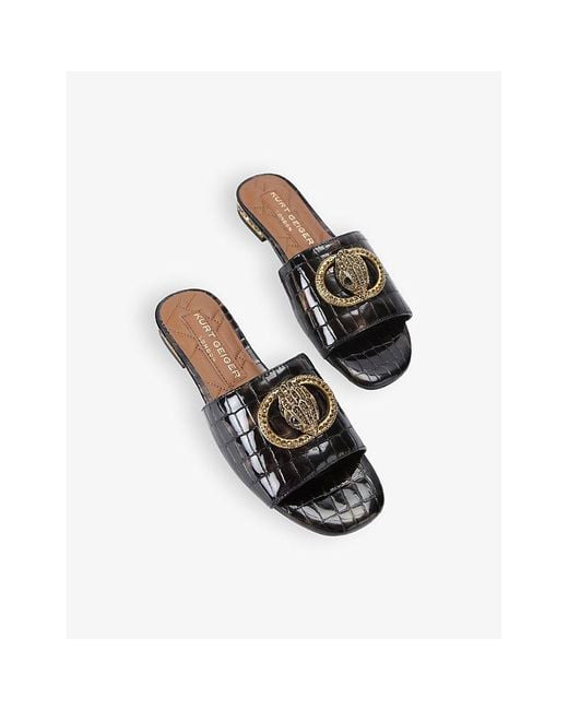 Kurt Geiger Black Chelsea Eagle-Embellished Flat Faux-Leather Sandals