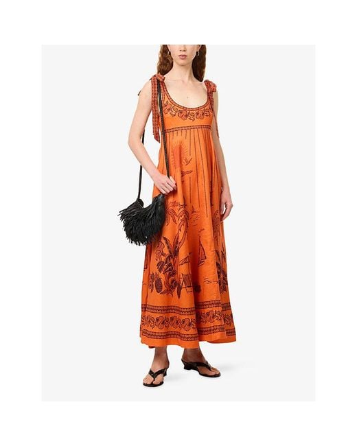 ALÉMAIS Orange Boathouse Printed Cotton Sundress