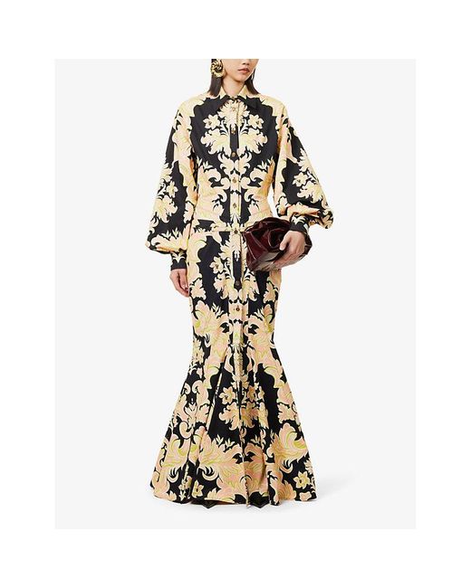 Etro Metallic Gown Floral-print Stretch-cotton Maxi Dress