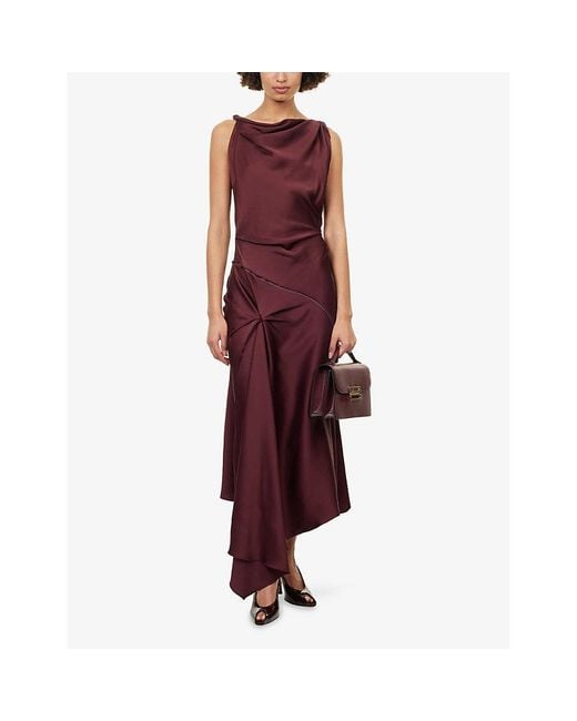 Victoria Beckham Purple Draped Slim-Fit Woven Midi Dress