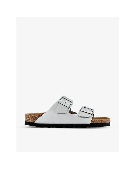 Birkenstock Arizona Two-strap Metallic Faux-leather Sandals in White | Lyst