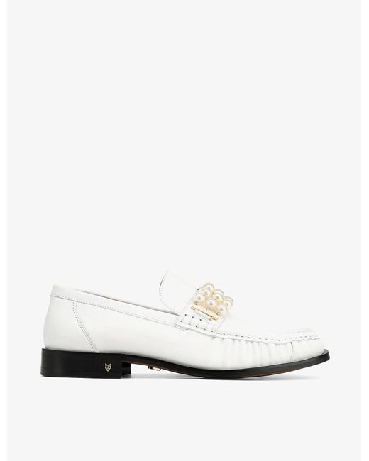 Naked Wolfe White Casino Faux Pearl-embellished Leather Loafers for men