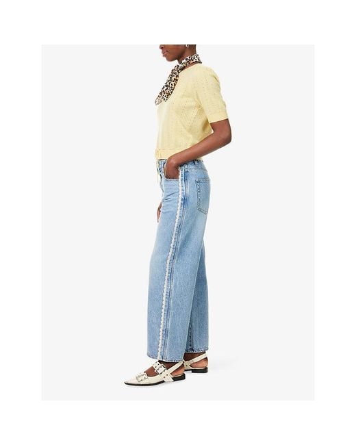 FRAME Blue The Crochet Bow Crop Cotton Denim Jeans