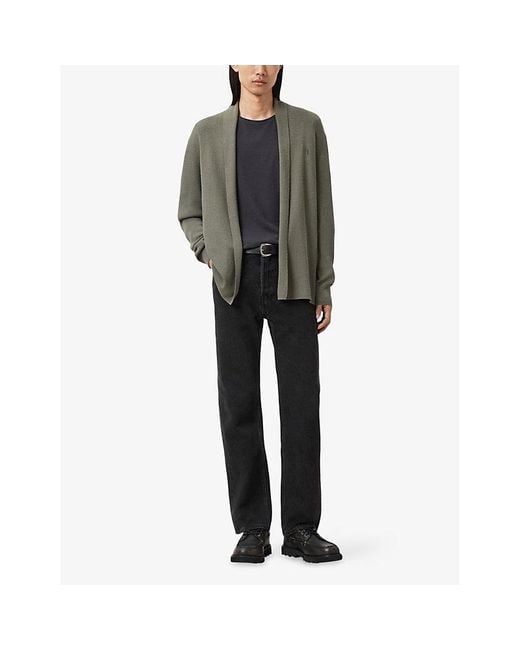 AllSaints Green Mode Ramskull-Embroidered Merino-Wool Cardigan for men