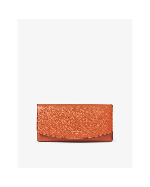 Aspinal Orange Essential Foiled-branding Pebbled-leather Purse