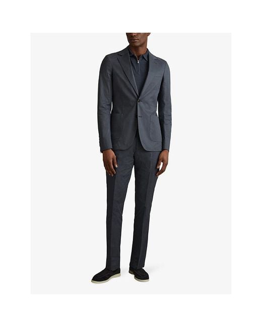 Reiss Blue Crawford Slim-fit Single-breasted Stretch Cotton-blend Blazer for men