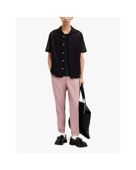 AllSaints Pink Tallis Tapered-leg Mid-rise Cotton-blend Trousers for men