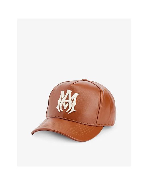 Amiri Brown Branded Five-panel Leather Cap for men