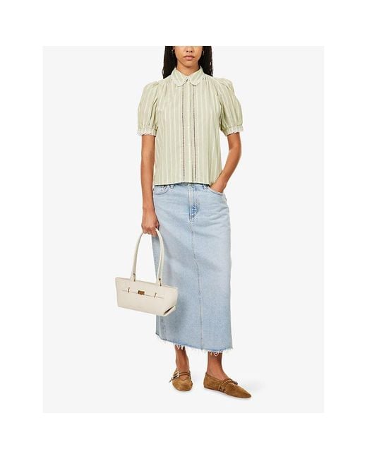 ME+EM White Striped Lace-Trim Cotton Blouse