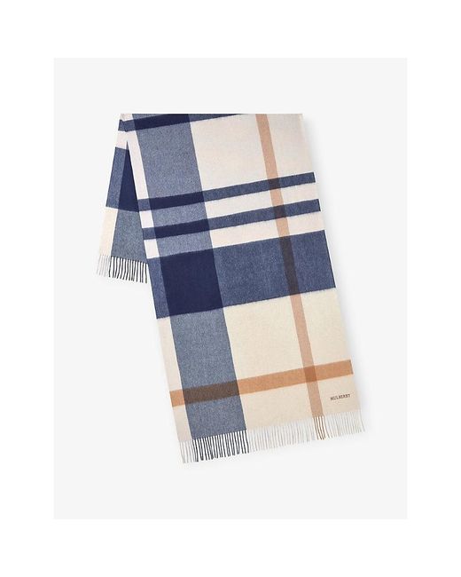 Mulberry Blue Large-Check Merino-Wool Scarf