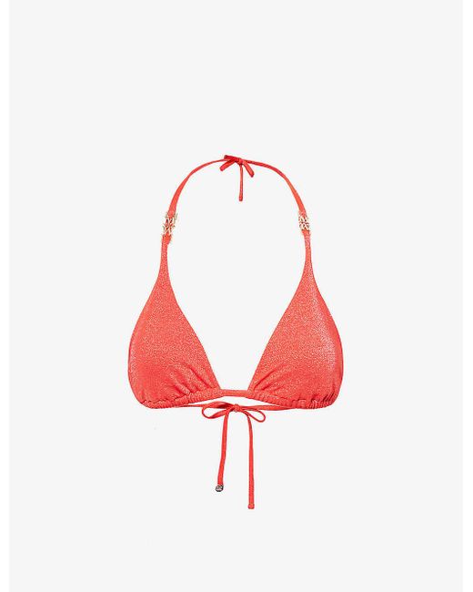 Max Mara Red Alea Metallic-thread Triangle Bikini Top