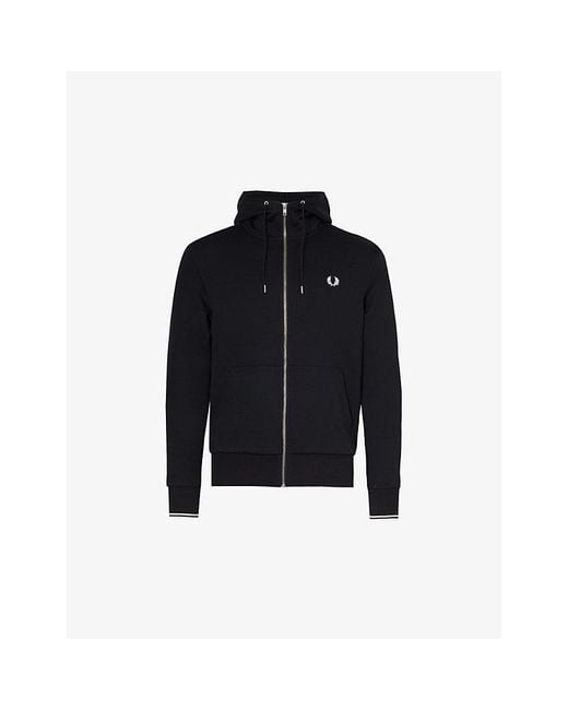 Fred Perry Blue Logo-embroidered Zip-up Cotton-blend Hoody for men