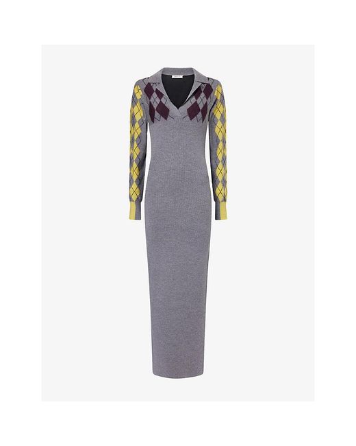 Zankov Blue Raisa Fitted Wool Maxi Dress