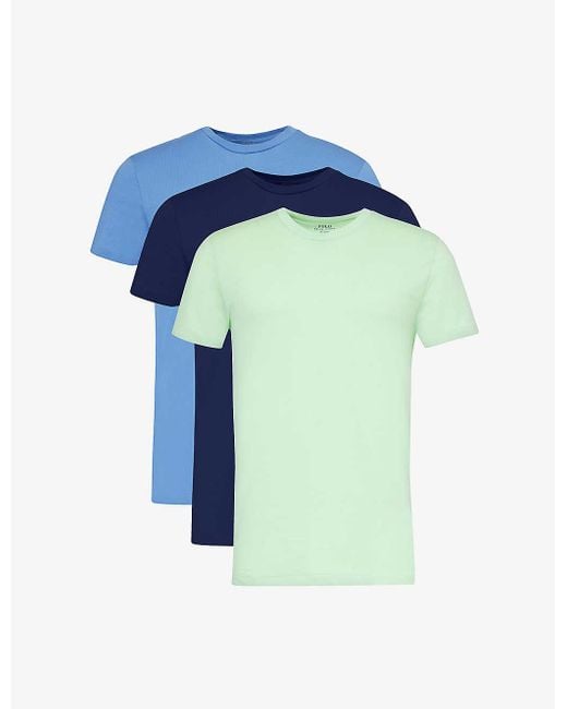 Polo Ralph Lauren Blue Regular-fit Short-sleeve Pack Of Three Cotton-jersey T-shirts for men