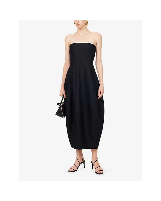 Khaite Blue Stela Strapless Wool And Silk-Blend Midi Dress