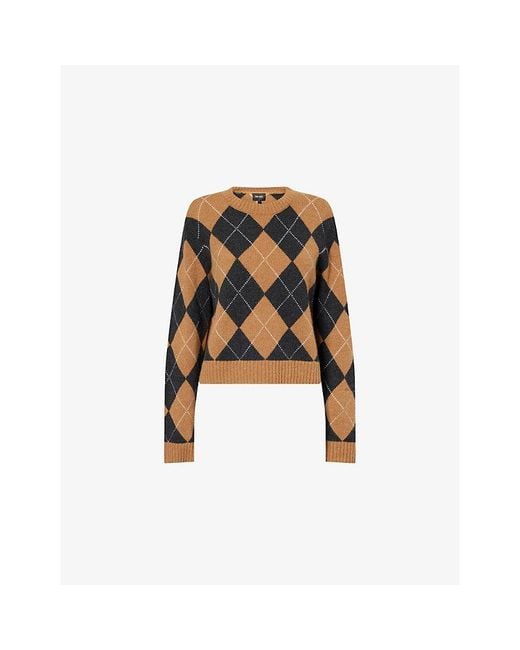 ME+EM Black Argyle Relaxed-Fit Cashmere Jumper