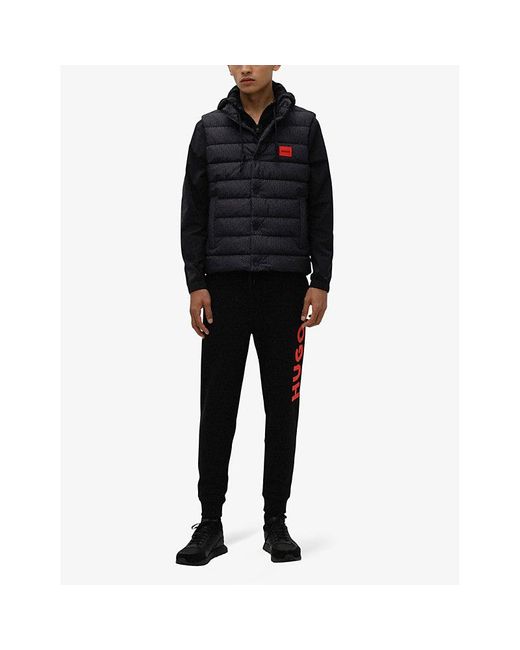 HUGO Black Logo-Print Regular-Fit Cotton-Jersey Jogging Bottoms for men