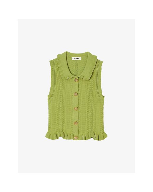 Sandro Green Textured-weave Stretch-knit Top