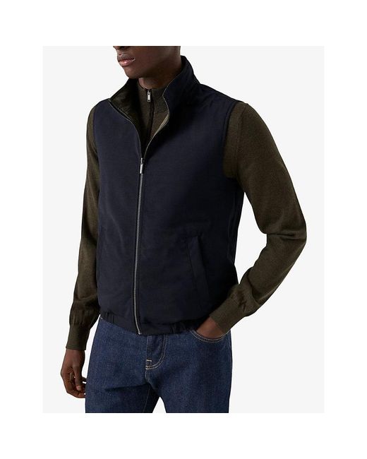 Eton of Sweden Blue Reversible Zip-Up Stretch Wool-Blend Gilet for men