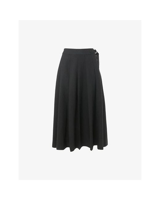 Whistles Black Buckle-Embellished Pleated Stretch Wool-Blend Midi Skirt