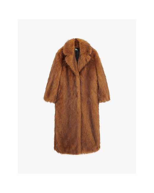 The Kooples Women's Brown Single-Breasted Longline Faux-Fur Coat