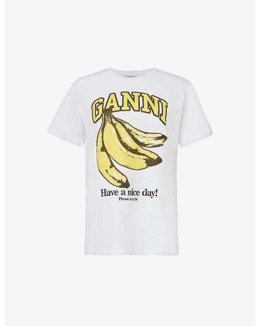 Ganni White Banana Graphic-print Organic-cotton T-shirt X